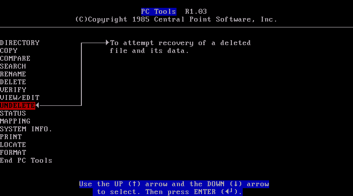 PC-Tools 1.03 - Menu
